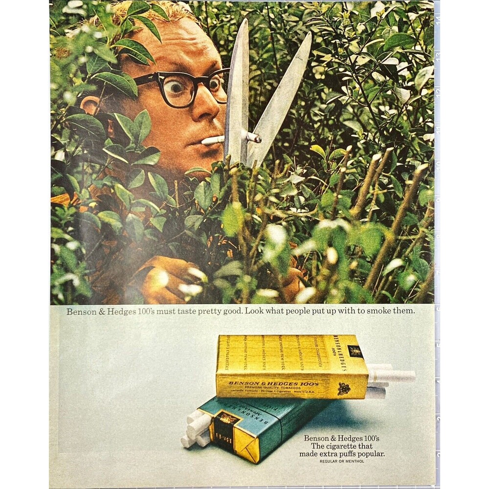 Benson & Hedges 100's cigarettes-Made extra puffs popular. Vintage Print Ad 1970